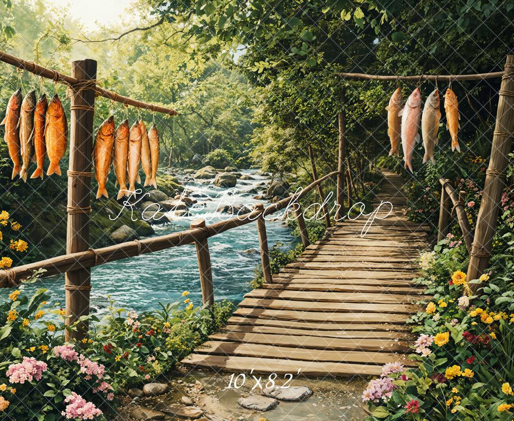 Kate Spring Rustic Bridge Fish River Backdrop Designed by Emetselch