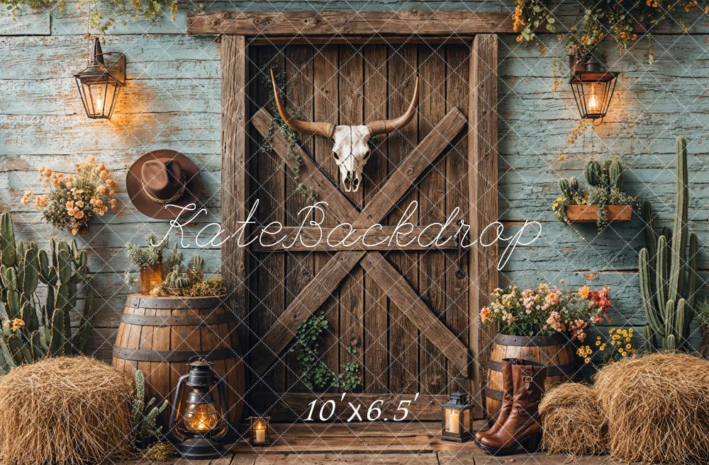 Kate Western Cowboy Rustic Barn Door Backdrop Designed by Emetselch