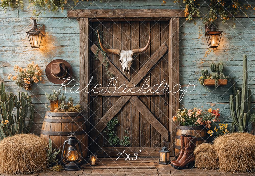 Kate Western Cowboy Rustic Barn Door Backdrop Designed by Emetselch