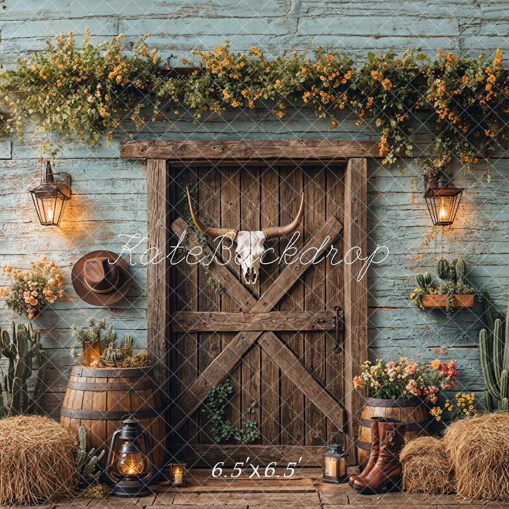 Kate Western Cowboy Rustic Barn Door Backdrop Designed by Emetselch