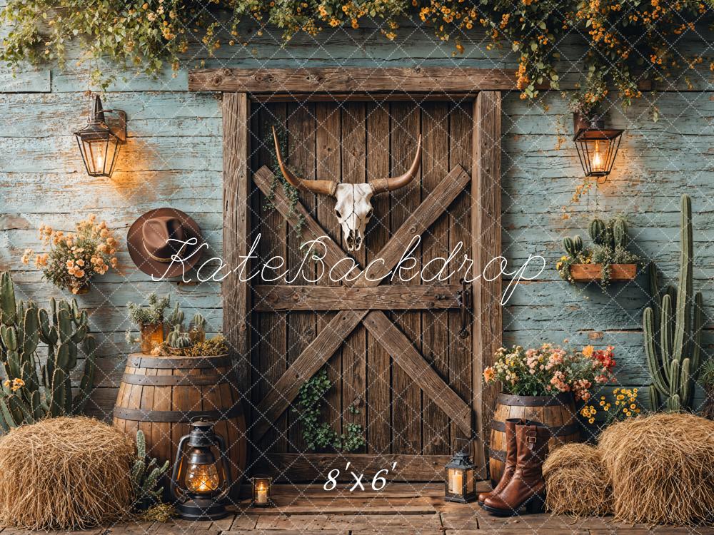 Kate Western Cowboy Rustic Barn Door Backdrop Designed by Emetselch