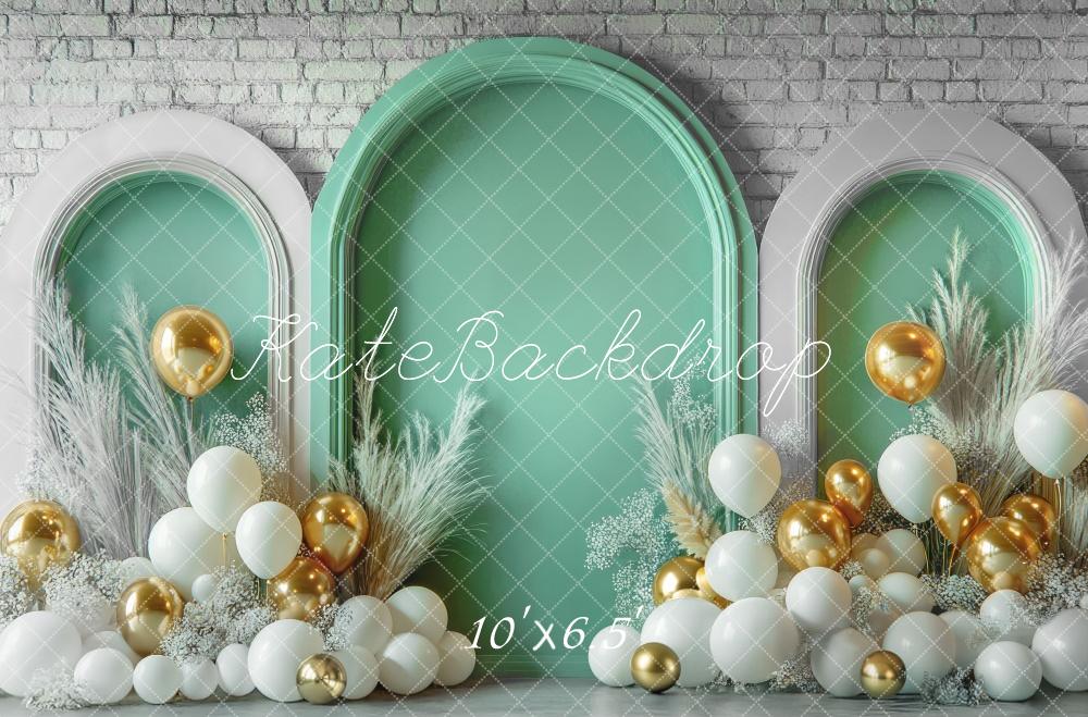 Kate Spring Balloon Arch Green Brick Wall Backdrop Designed by Mini MakeBelieve