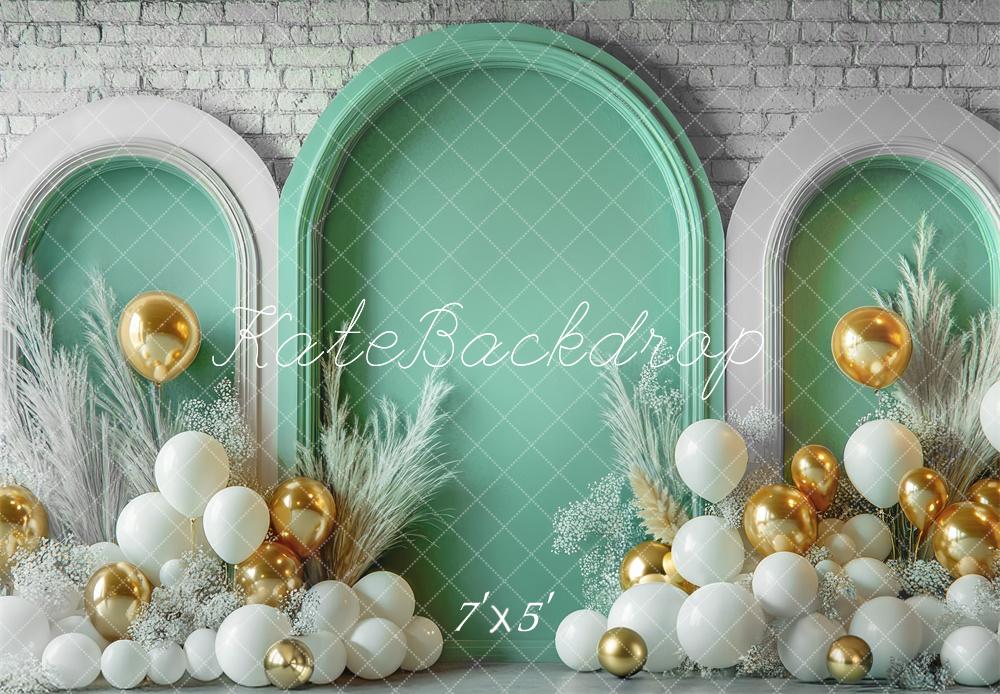 Kate Spring Balloon Arch Green Brick Wall Backdrop Designed by Mini MakeBelieve