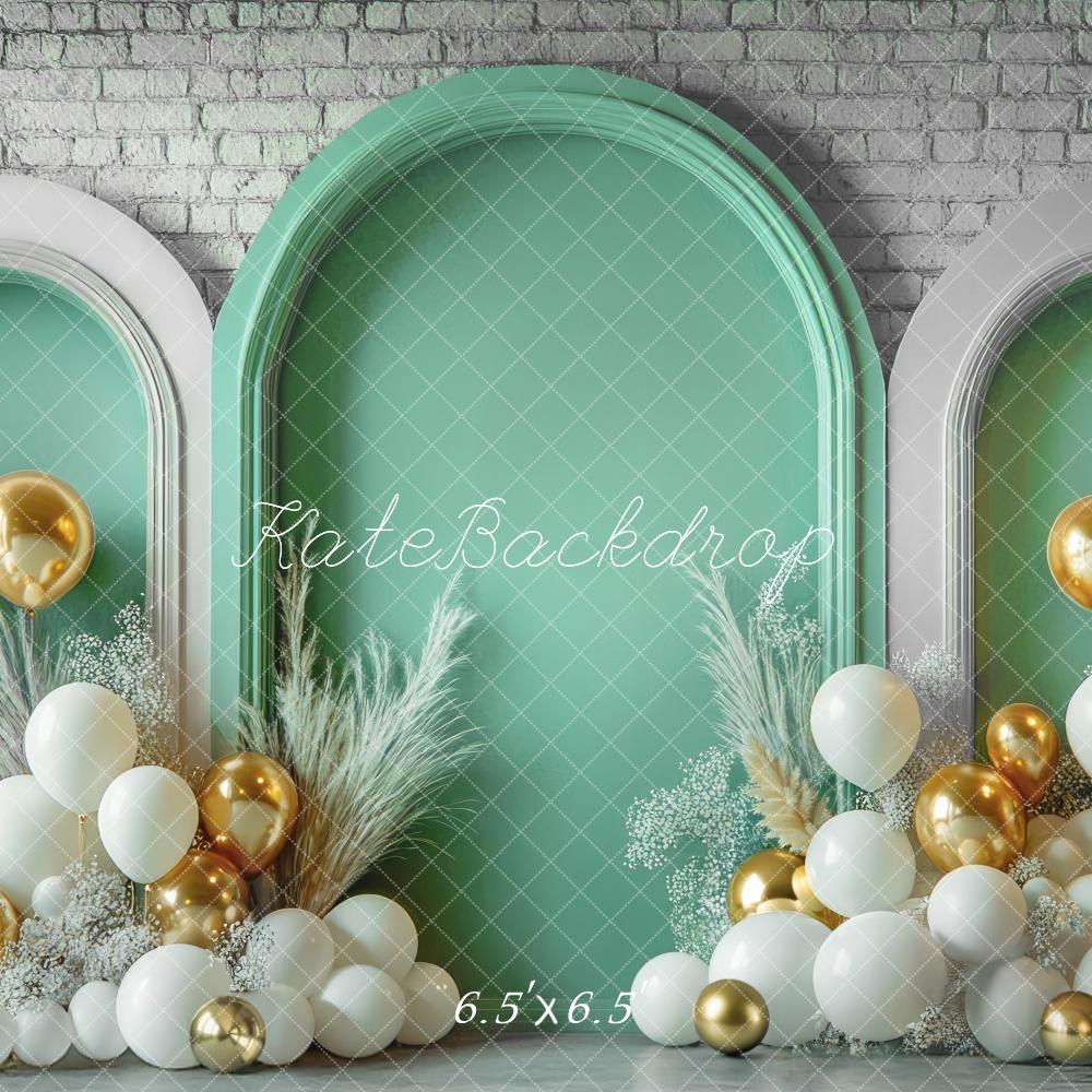 Kate Spring Balloon Arch Green Brick Wall Backdrop Designed by Mini MakeBelieve