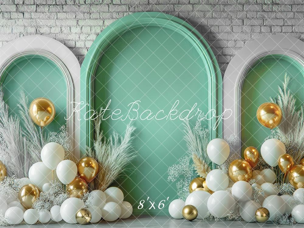 Kate Spring Balloon Arch Green Brick Wall Backdrop Designed by Mini MakeBelieve