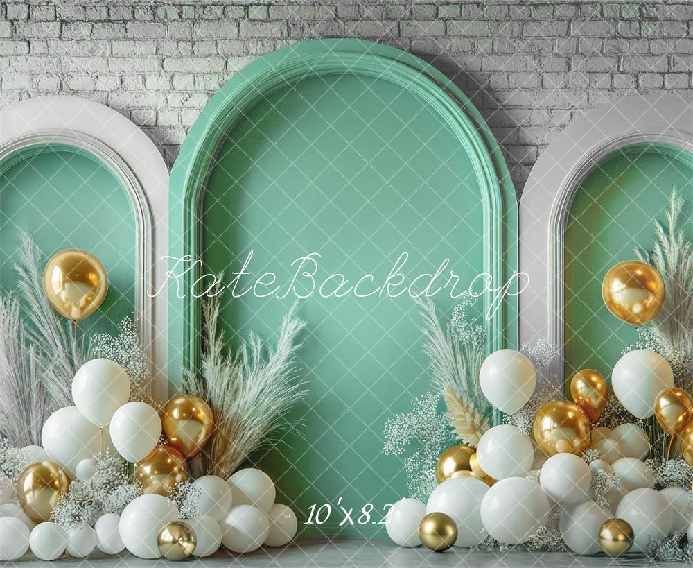 Kate Spring Balloon Arch Green Brick Wall Backdrop Designed by Mini MakeBelieve