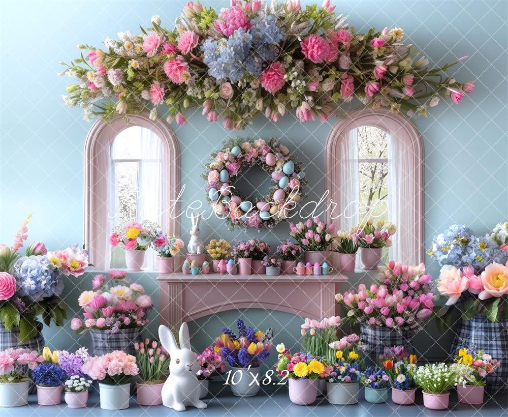 Kate Easter Bunny Flower Arch Window Backdrop Designed by Mini MakeBelieve -UK