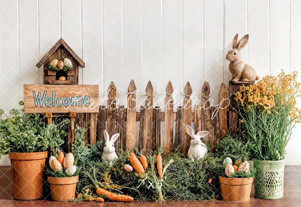 Kate Easter Bunny Wood Fence Backdrop Designed by Emetselch -UK