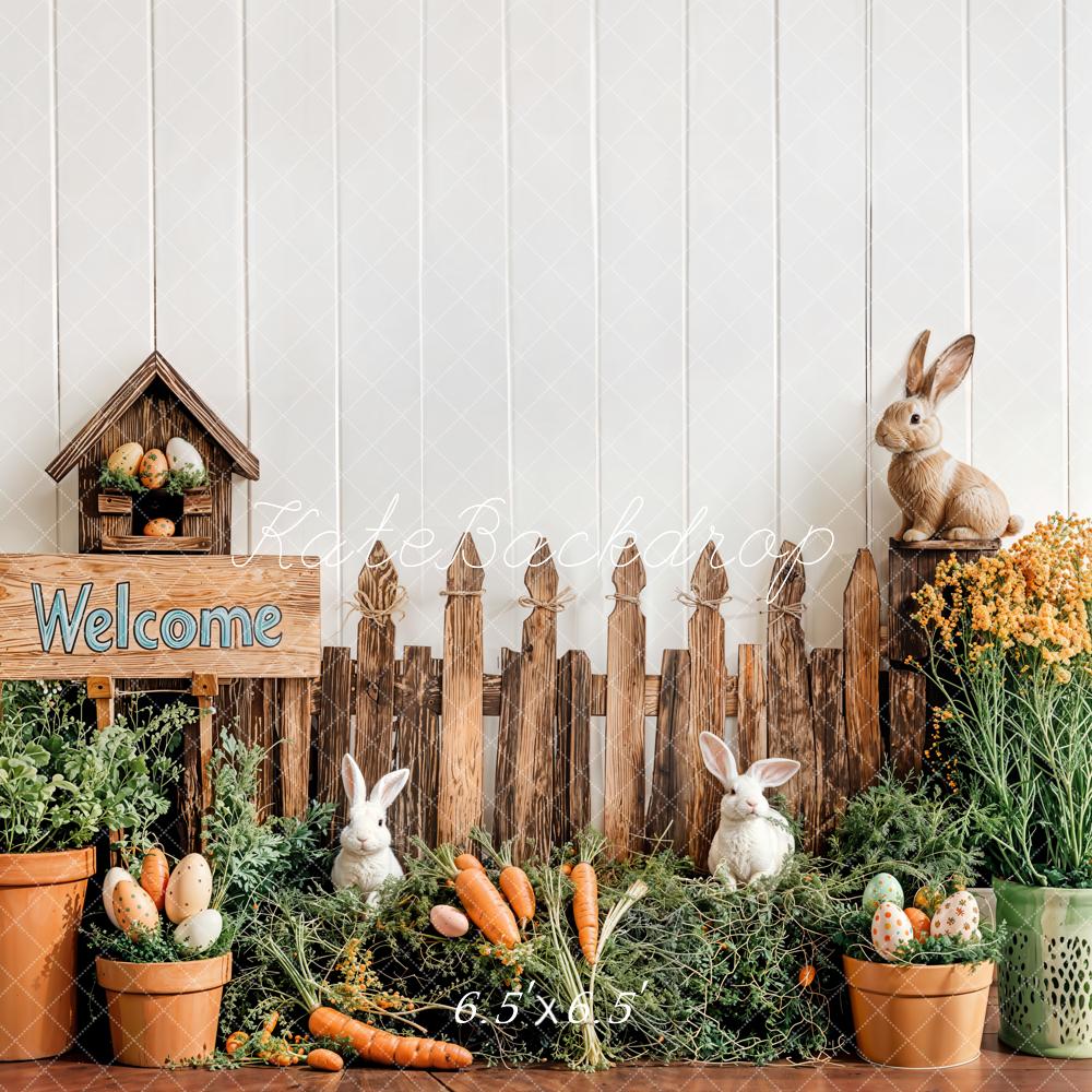 Kate Easter Bunny Wood Fence Backdrop Designed by Emetselch -UK