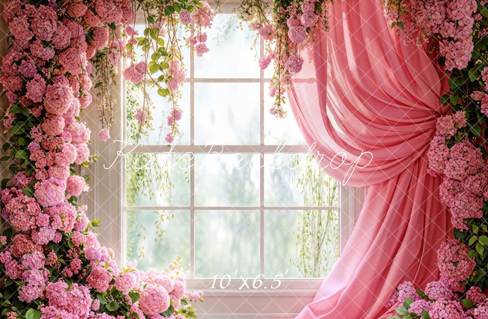 Kate Spring Floral Window Pink Curtain Backdrop Designed by Emetselch