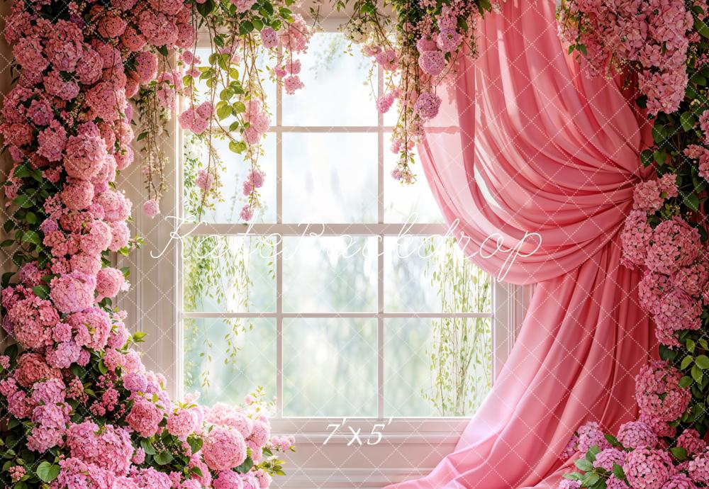 Kate Spring Floral Window Pink Curtain Backdrop Designed by Emetselch