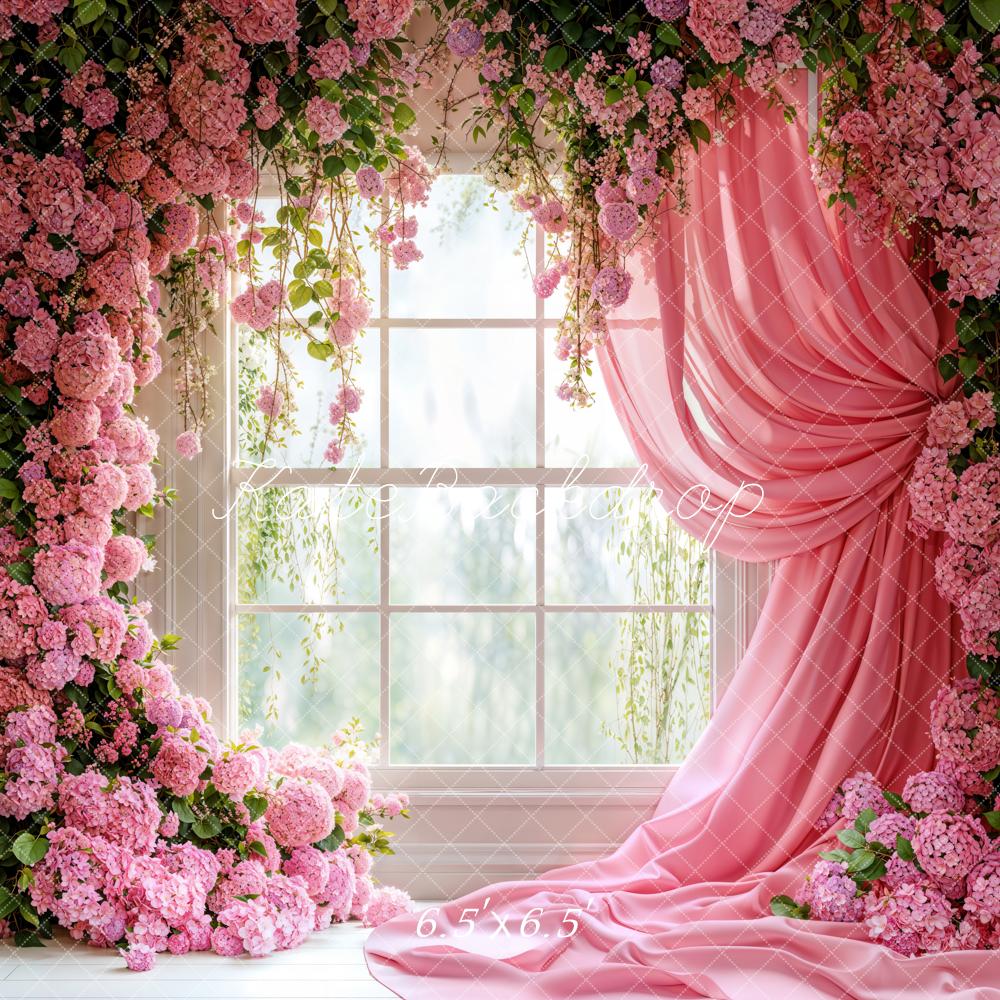 Kate Spring Floral Window Pink Curtain Backdrop Designed by Emetselch