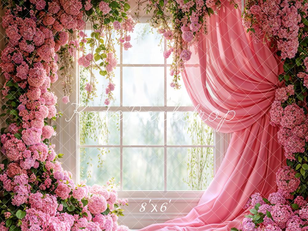 Kate Spring Floral Window Pink Curtain Backdrop Designed by Emetselch