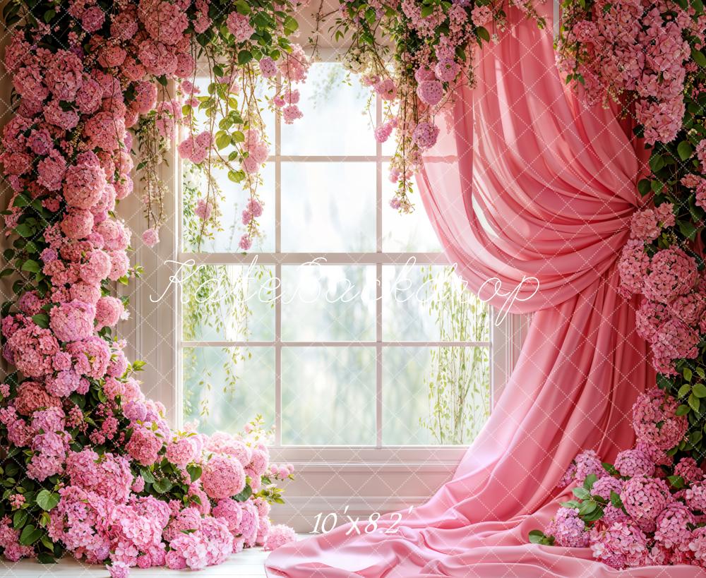 Kate Spring Floral Window Pink Curtain Backdrop Designed by Emetselch