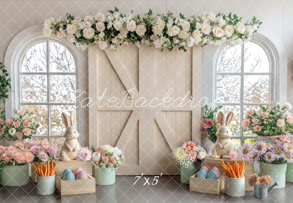 Kate Easter Floral Cream Barn Door Backdrop Designed by Mini MakeBelieve -UK