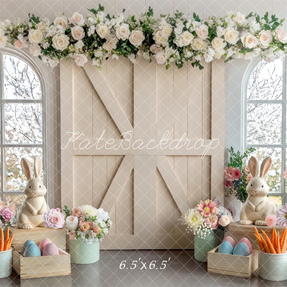 Kate Easter Floral Cream Barn Door Backdrop Designed by Mini MakeBelieve -UK