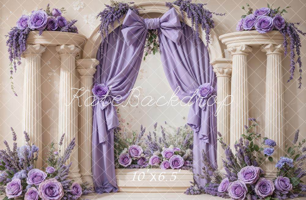 Kate Retro Lavender Bow Flower Arch Columns Backdrop Designed by Emetselch -UK