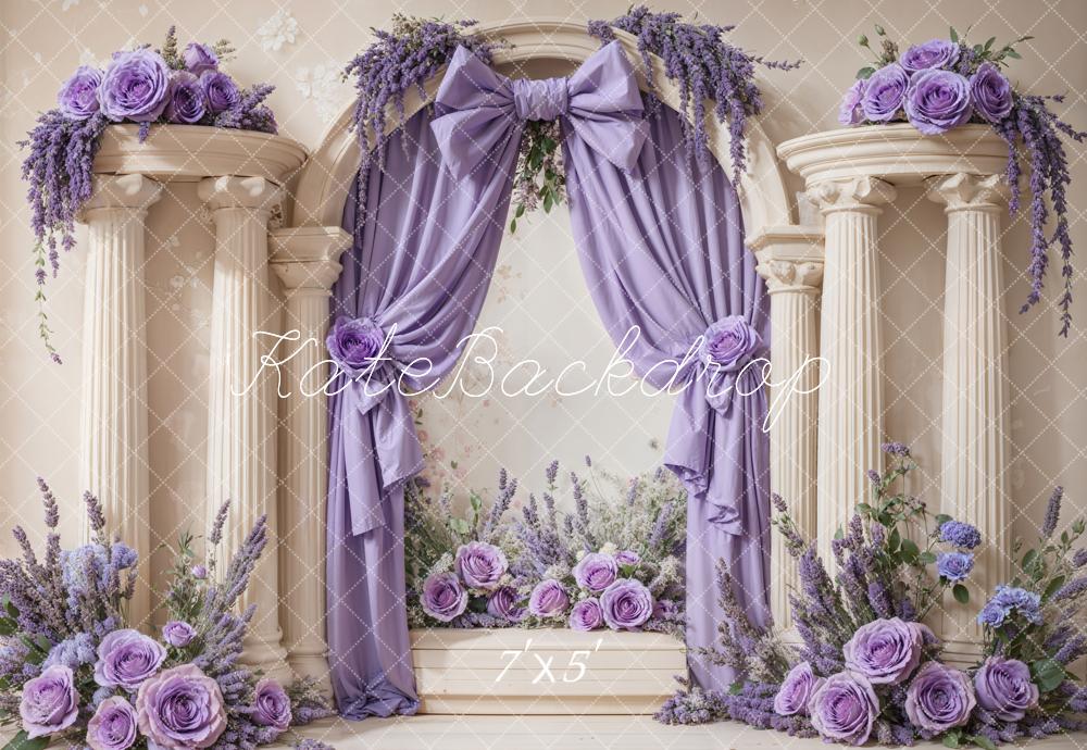 Kate Retro Lavender Bow Flower Arch Columns Backdrop Designed by Emetselch -UK