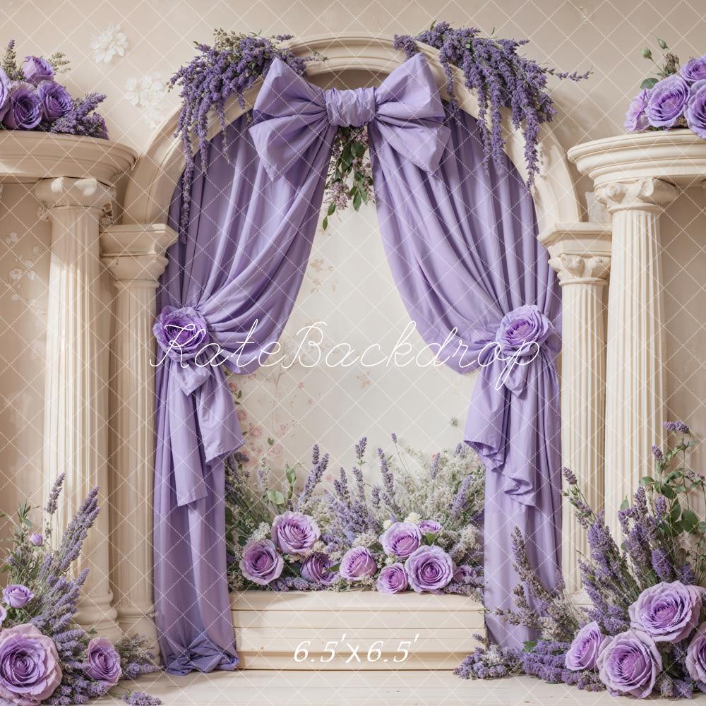 Kate Retro Lavender Bow Flower Arch Columns Backdrop Designed by Emetselch -UK