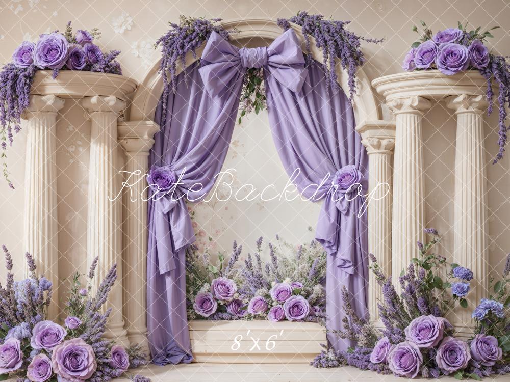 Kate Retro Lavender Bow Flower Arch Columns Backdrop Designed by Emetselch -UK