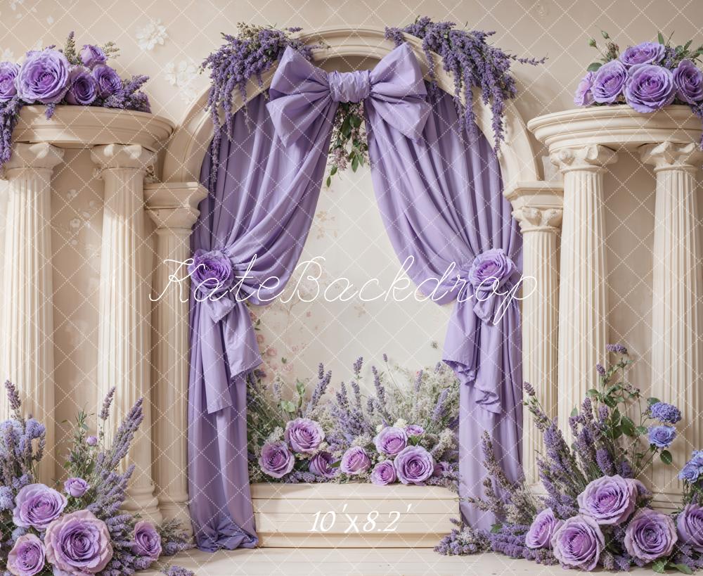 Kate Retro Lavender Bow Flower Arch Columns Backdrop Designed by Emetselch -UK