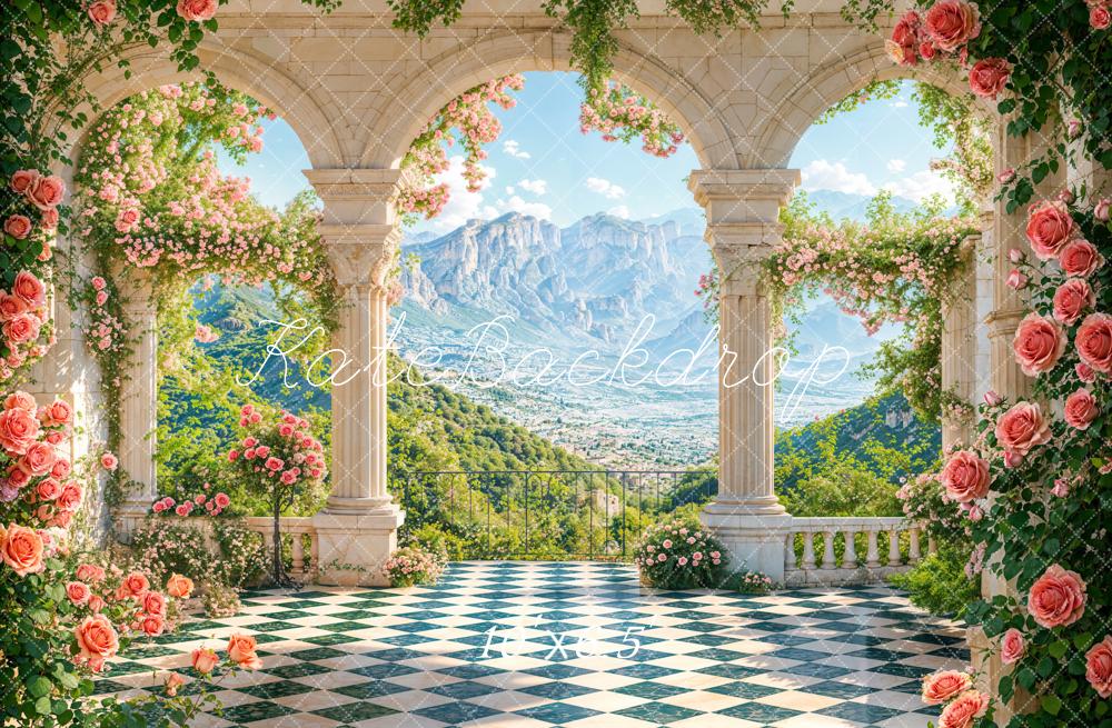 Kate Spring Floral Terrace Arch Mountain Backdrop Designed by Emetselch