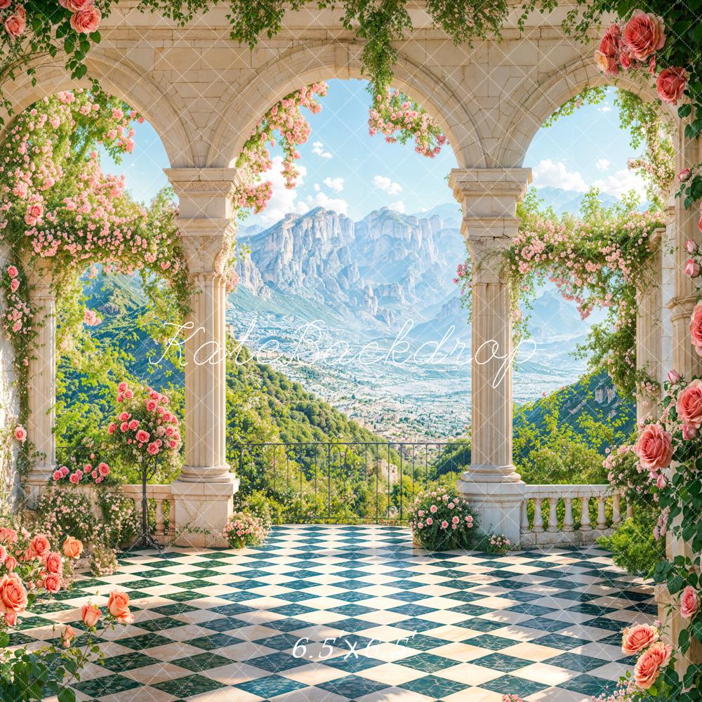 Kate Spring Floral Terrace Arch Mountain Backdrop Designed by Emetselch