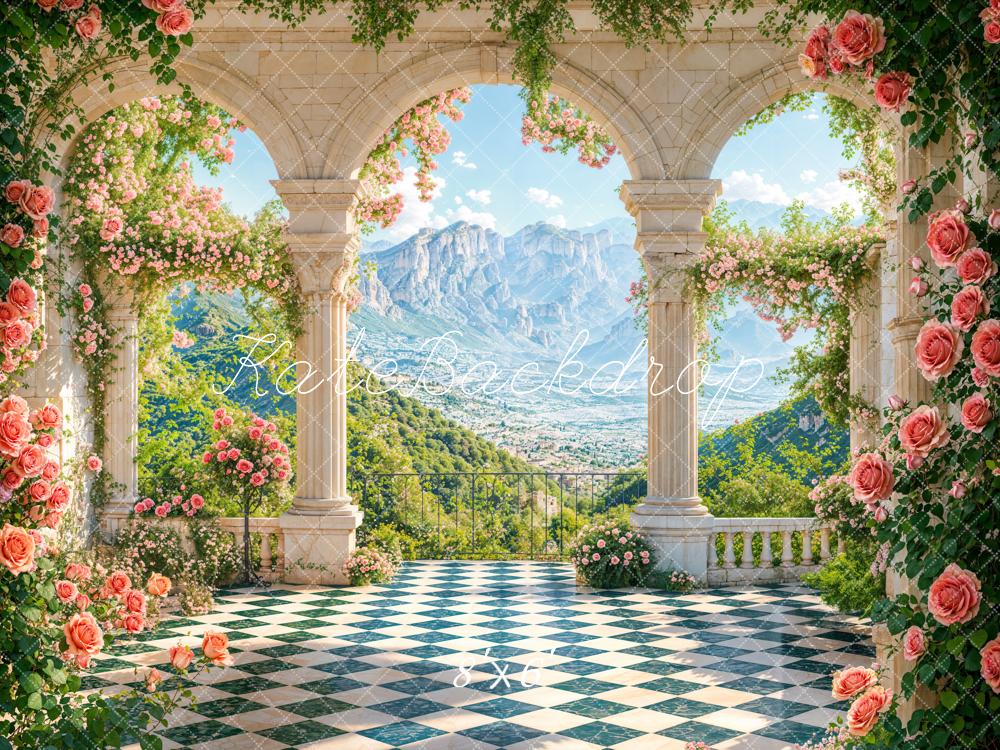 Kate Spring Floral Terrace Arch Mountain Backdrop Designed by Emetselch