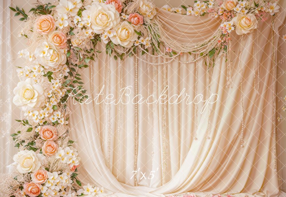 Kate Wedding Floral Arch Cream Curtains Backdrop Designed by Emetselch -UK