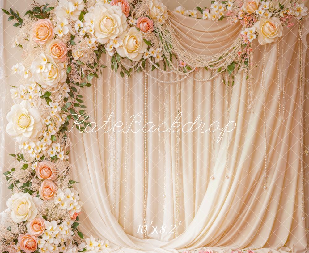 Kate Wedding Floral Arch Cream Curtains Backdrop Designed by Emetselch