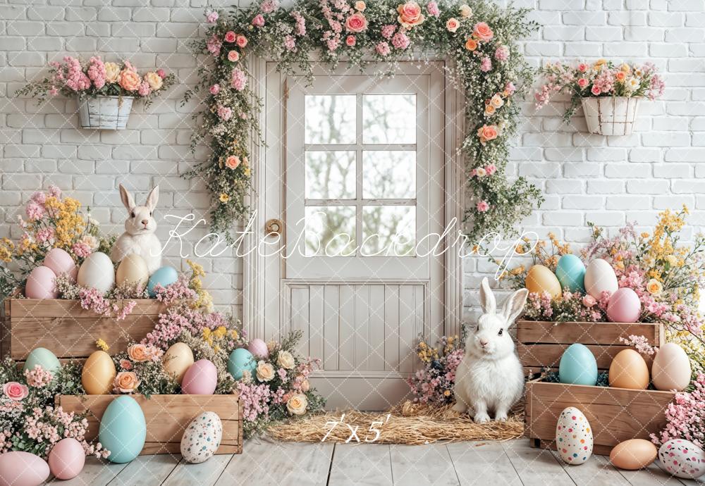 Kate Easter Bunny Floral Egg White Door Backdrop Designed by Emetselch -UK