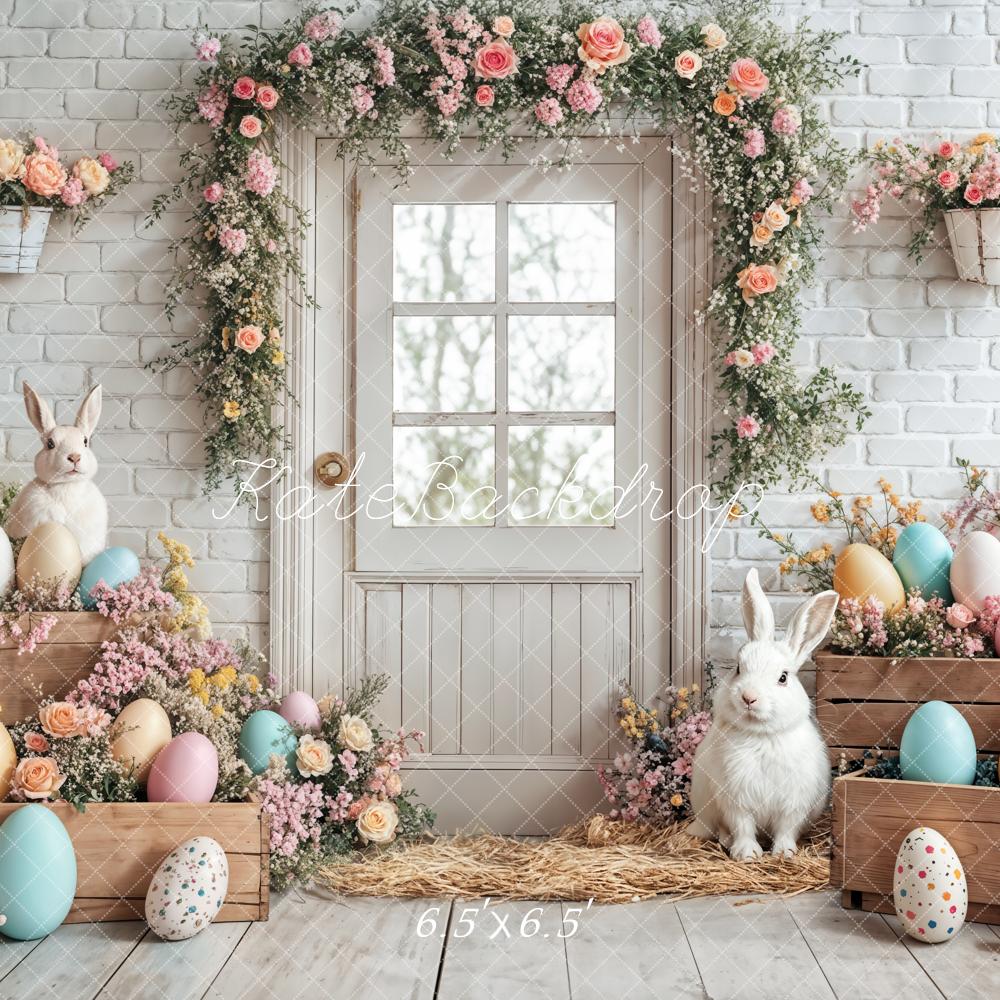 Kate Easter Bunny Floral Egg White Door Backdrop Designed by Emetselch -UK