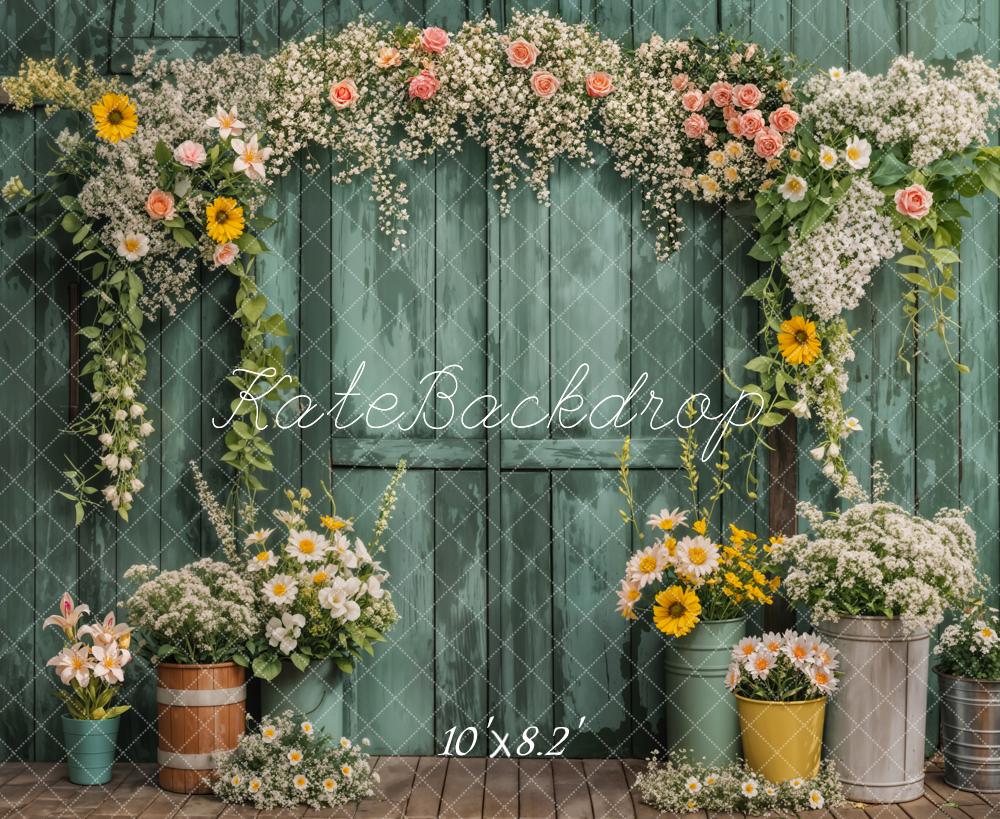 Kate Spring Flower Arch Rustic Green Door Backdrop Designed by Emetselch -UK