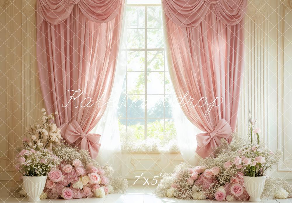 Kate Spring Pink Floral Curtain Window Backdrop Designed by Patty Robert