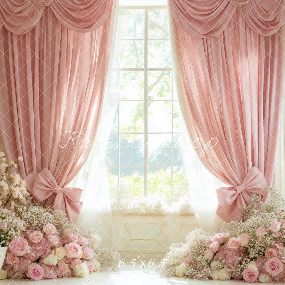 Kate Spring Pink Floral Curtain Window Backdrop Designed by Patty Robert