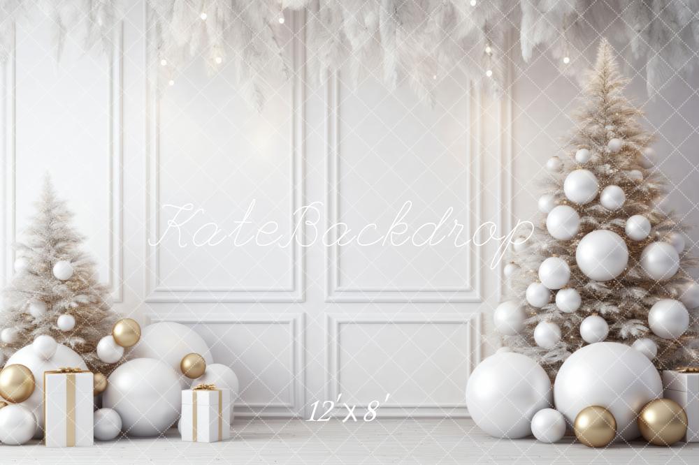 Kate Christmas White Wall Feathers & Gold Fleece Backdrop Designed by Lidia Redekopp -UK