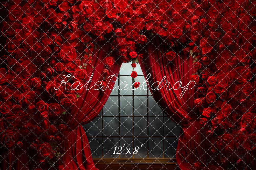 Kate Valentine's Day Rose Curtains Fleece Backdrop Designed by Mini MakeBelieve -UK