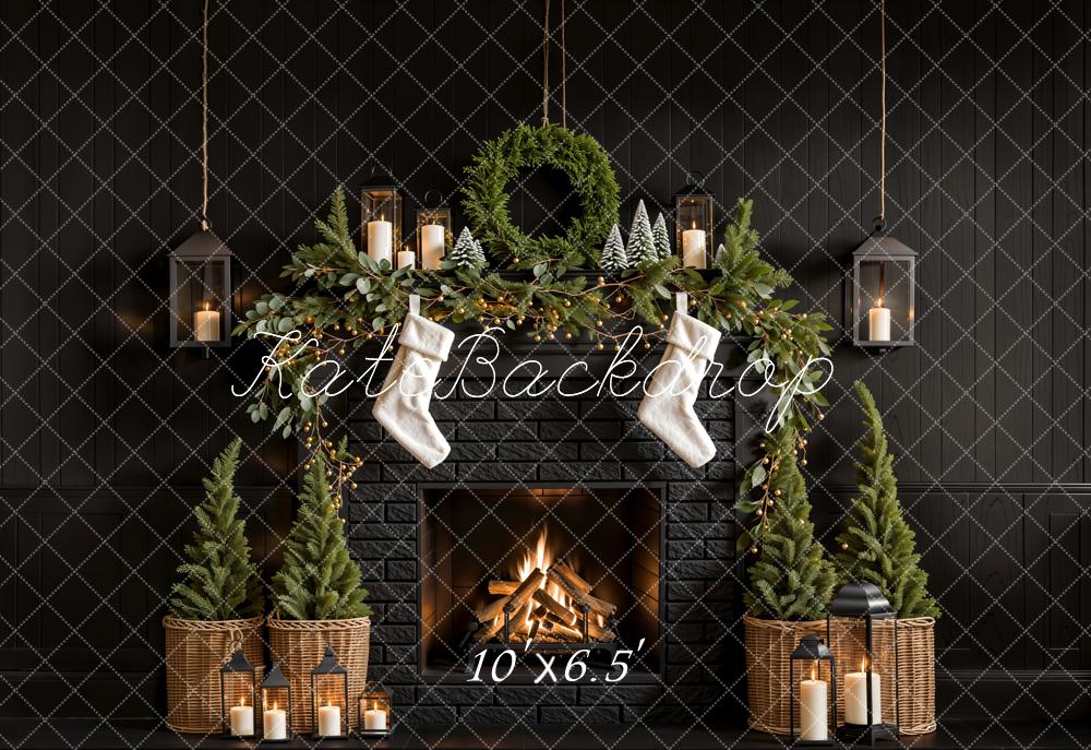 On Sale Kate Christmas Tree Fireplace Black Wall Backdrop Designed by Emetselch -UK