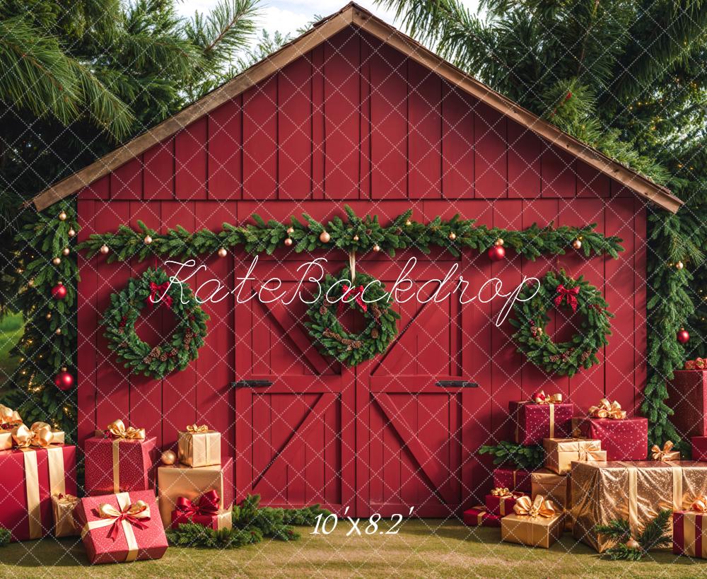 Kate Christmas Barn With Gifts Boxes Backdrop Designed by Emetselch -UK