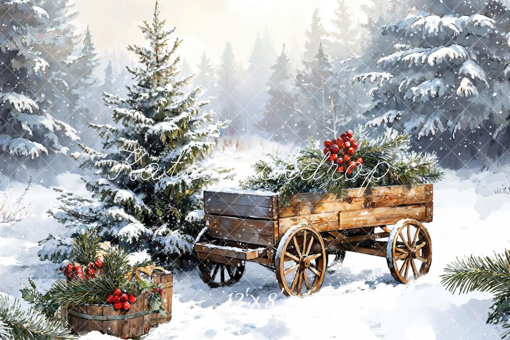 Kate Winter Christmas Snow Carriages Backdrop Designed by Emetselch -UK