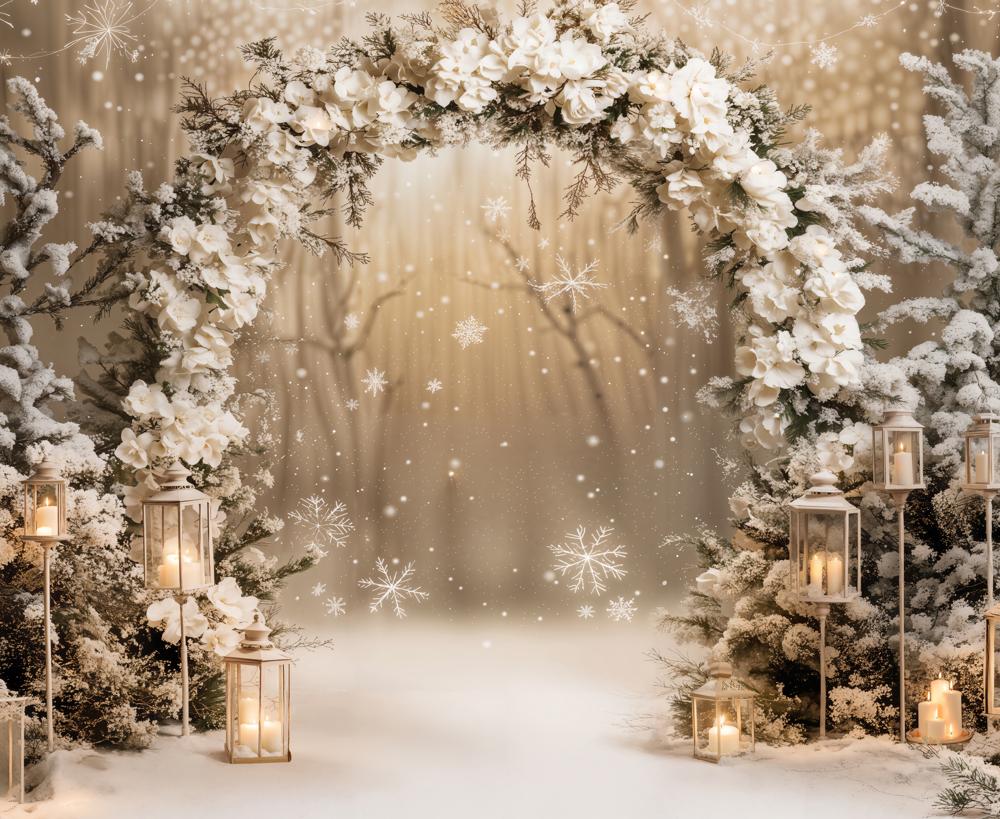 Kate Winter Floral Arch Snow Backdrop Designed by Emetselch -UK