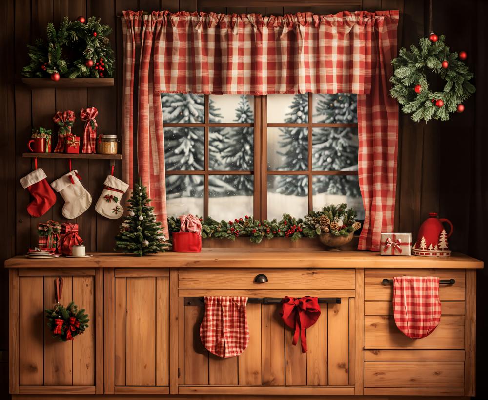 Kate Christmas Red Plaid Curtains Window Backdrop Designed by Emetselch -UK