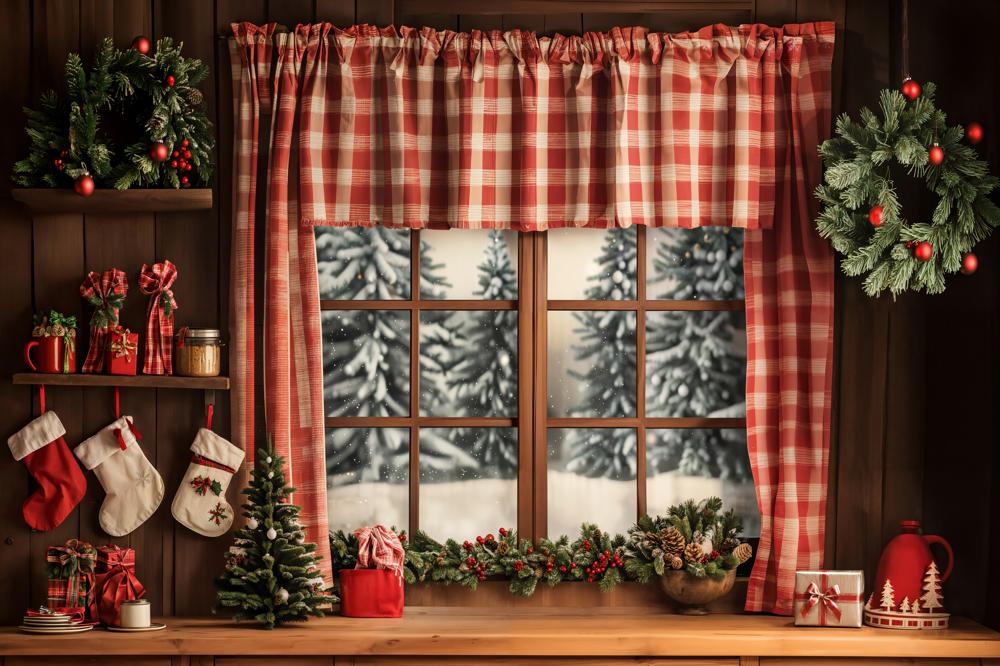 Kate Christmas Red Plaid Curtains Window Backdrop Designed by Emetselch -UK