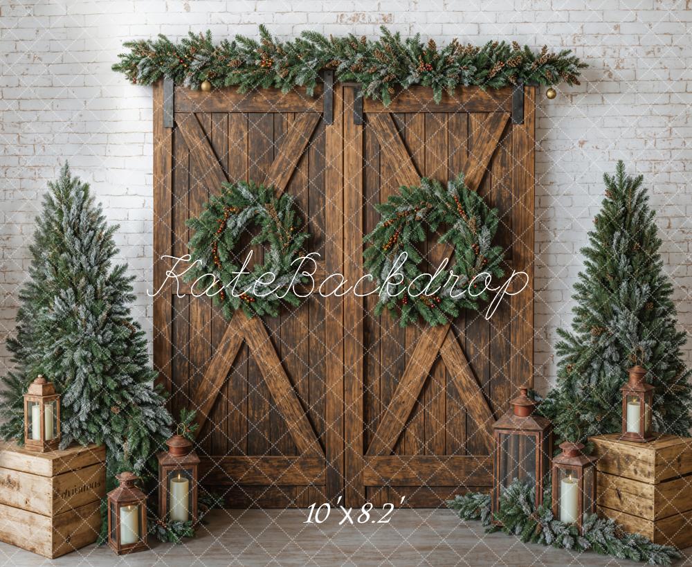 Kate Christmas Brown Barn Door Wreath Backdrop Designed by Emetselch -UK