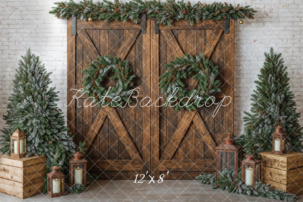 Kate Christmas Brown Barn Door Wreath Backdrop Designed by Emetselch -UK