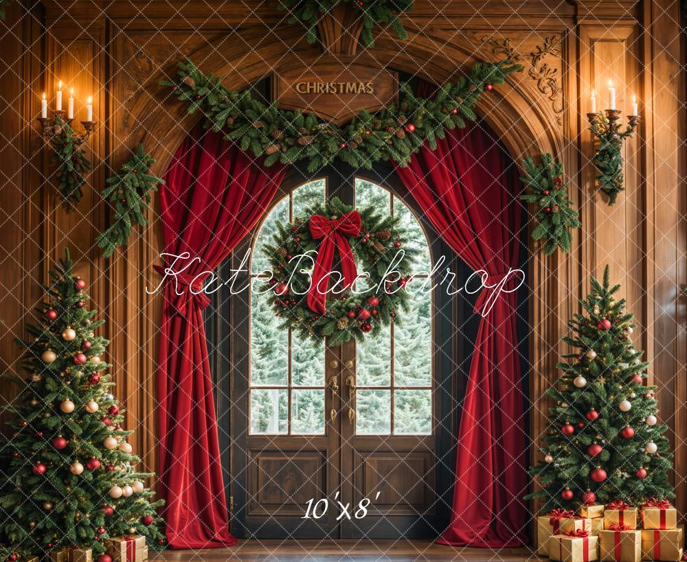 Kate Christmas Tree Arched Door Curtains Wreath Backdrop Designed by Emetselch -UK