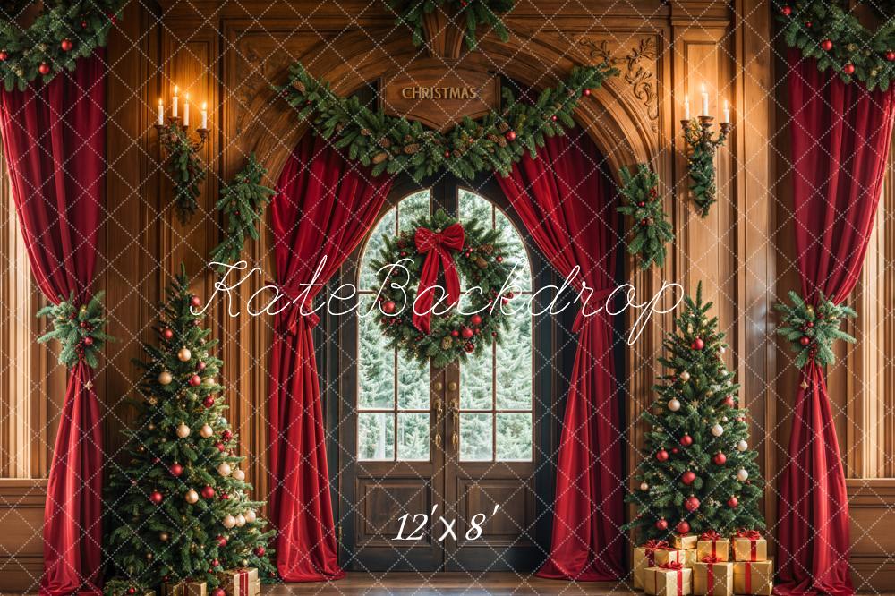 Kate Christmas Tree Arched Door Curtains Wreath Backdrop Designed by Emetselch -UK