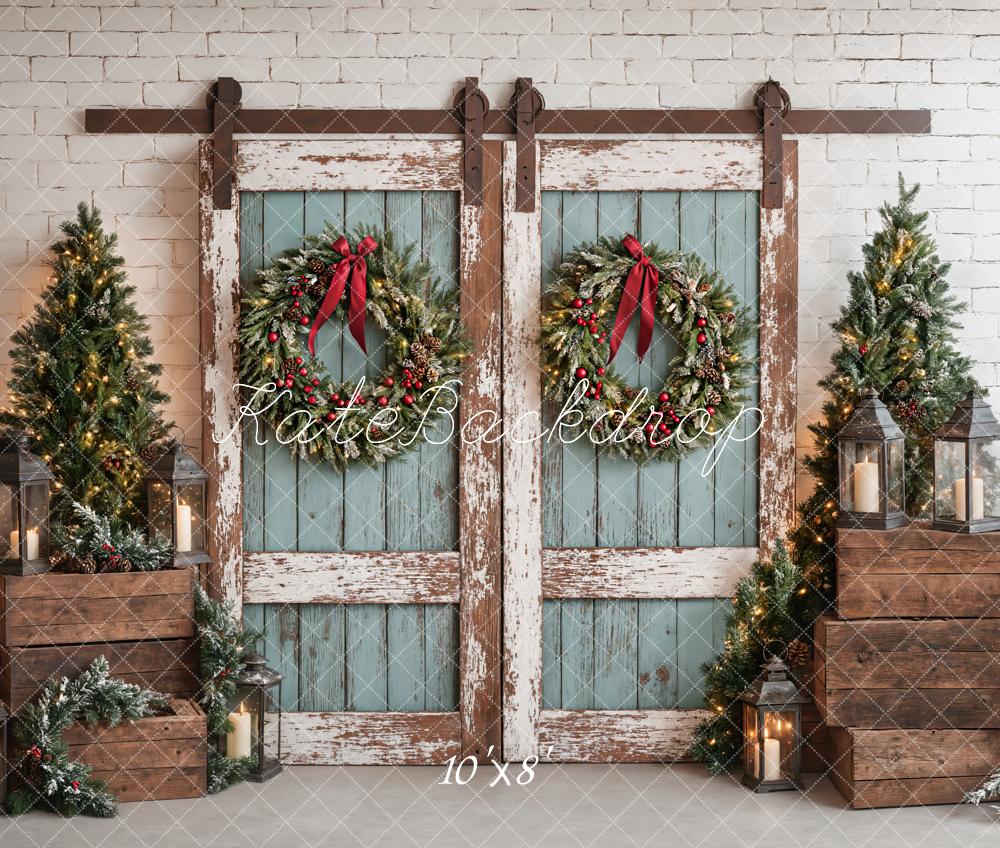 Kate Christmas Rustic Vintage Blue Door Backdrop Designed by Emetselch