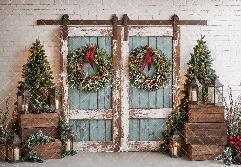 Kate Christmas Rustic Vintage Blue Door Backdrop Designed by Emetselch