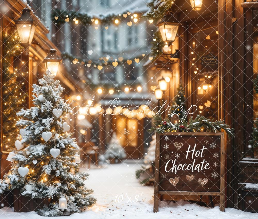 Kate Christmas Hot Chocolate Shop Bokeh Backdrop Designed by Emetselch -UK